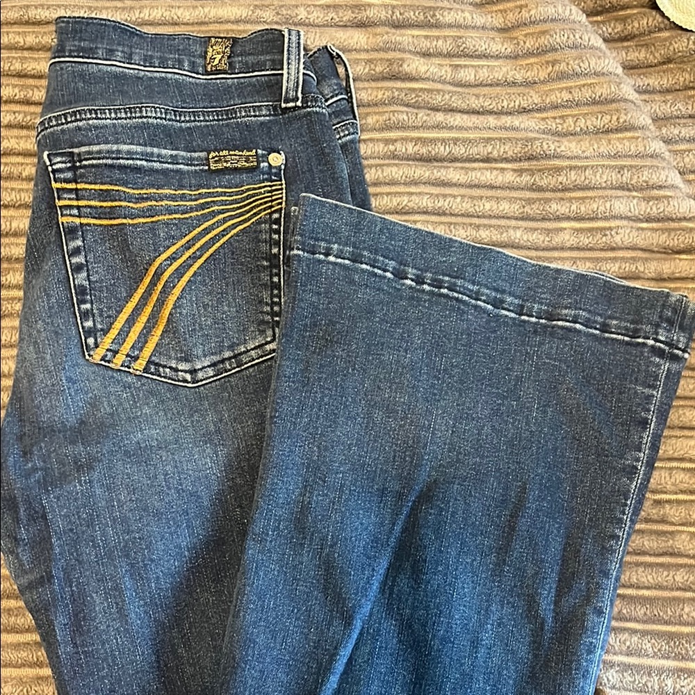 7 For All Mankind Blue Jeans with Gold Stitching